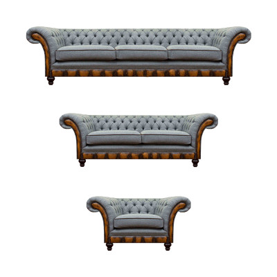 Chesterfield Hellgraue Polstermöbel Wohnzimmer Sofagarnitur Edles Set