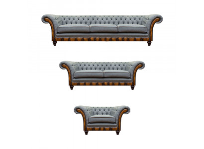 Chesterfield Hellgraue Polstermöbel Wohnzimmer Sofagarnitur Edles Set