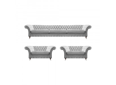 Weiße Chesterfield Textilgarnitur Polstercouchen Wohnzimmer Sessel 3tlg