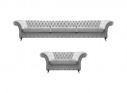 Weißer Chesterfield Dreisitzer Luxuriöser Wohnzimmer Polstersessel 2tlg