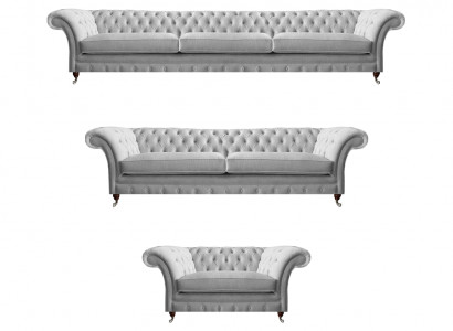 Weiße Chesterfield Couchen Designer Dreisitzer Luxus 2-Sitzer Sessel