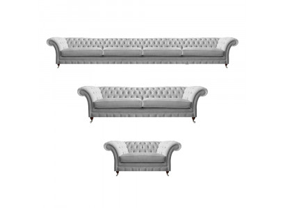 Moderne Chesterfield Weiße Polstergarnitur Designer Sitzmöbel 3tlg Set