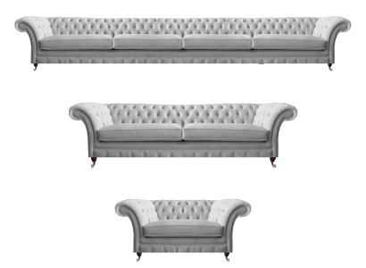 Moderne Chesterfield Weiße Polstergarnitur Designer Sitzmöbel 3tlg Set