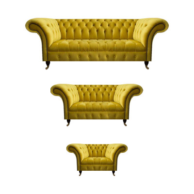 Wohnzimmer Gelbe Chesterfield Couchgarnitur Modernes 3tlg Polster Set