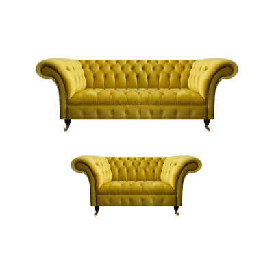 Stilvolle Gelbe Chesterfield Polstergarnitur Wohnzimmer Couchen 2tlg