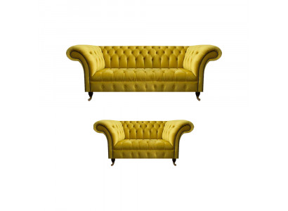 Stilvolle Gelbe Chesterfield Polstergarnitur Wohnzimmer Couchen 2tlg