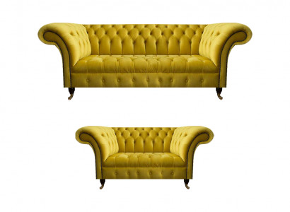 Stilvolle Gelbe Chesterfield Polstergarnitur Wohnzimmer Couchen 2tlg