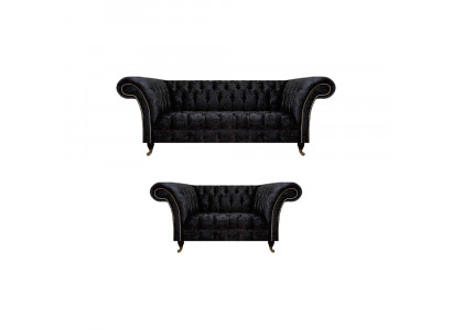 Luxuriöse Chesterfield Schwarze Textil Sitzgarnitur Wohnzimmer Möbel