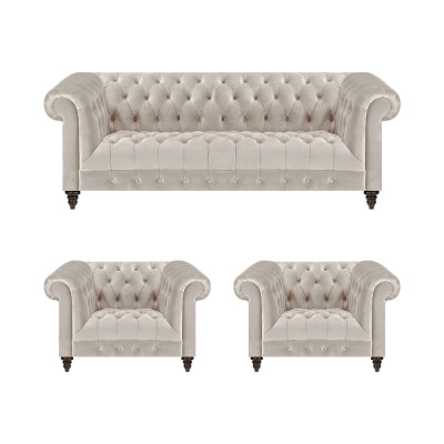 Stilvolle Chesterfield Couchgarnitur Moderne Textilcouch 2x Lehnsessel