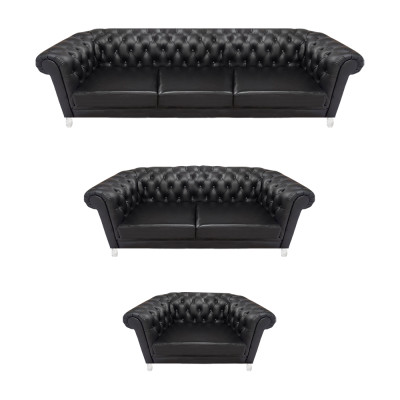 Schwarze Chesterfield Ledergarnitur Designer Sofas Wohnzimmer Sessel