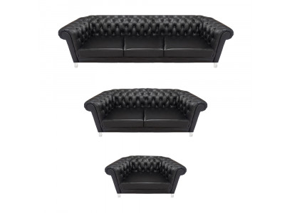 Schwarze Chesterfield Ledergarnitur Designer Sofas Wohnzimmer Sessel