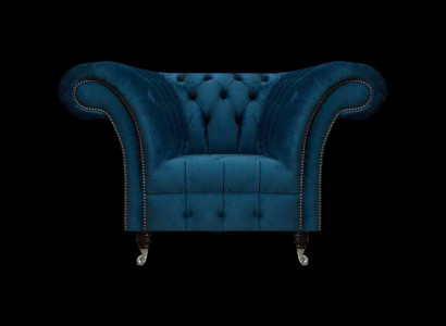 Moderner Blauer Chesterfield Sessel Designer Sitzmöbel Wohnzimmer Sitzer