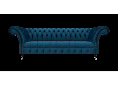 Luxus Blaue Chesterfield Textilcouch Wohnzimmer Polstermöbel 3-Sitzer