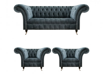 Stilvolle Chesterfield Couchgarnitur Designer Polstersofas 2x Sessel