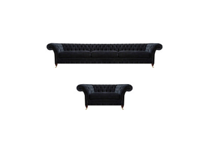 Wohnzimmer Schwarze Chesterfield Sofagarnitur Designer Stoffsofa Sessel