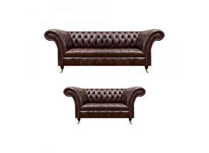 Schicke Braune Chesterfield Ledergarnitur Edle Sofas 3-Sitzer 2-Sitzer