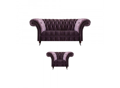Lila Chesterfield Polstermöbel Designer Wohnzimmer Sofagarnitur 2tlg