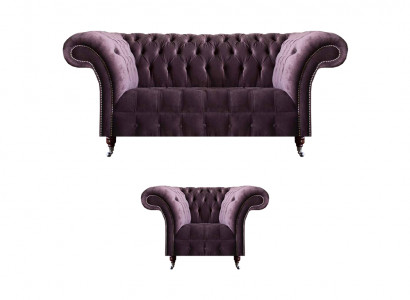 Lila Chesterfield Polstermöbel Designer Wohnzimmer Sofagarnitur 2tlg