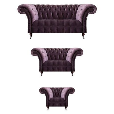Schicke Chesterfield Lila Sofagarnitur Sitzset 3-Sitzer 2-Sitzer Sessel