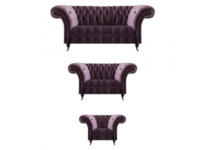 Schicke Chesterfield Lila Sofagarnitur Sitzset 3-Sitzer 2-Sitzer Sessel