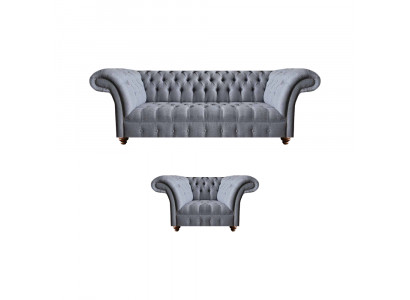 Chesterfield Designer Graue Polstergarnitur Moderne Textilcouchen 2tlg