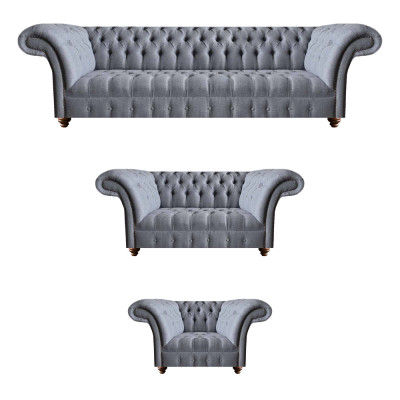 Hellgraue Chesterfield Polstergarnitur Designer Textil Sofas Sessel 3tlg