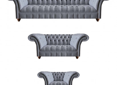 Hellgraue Chesterfield Polstergarnitur Designer Textil Sofas Sessel 3tlg