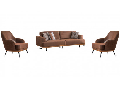 Modern Dreisitzer Sofa und Sessel Braun Polstermöbel Set  für Wohnzimmer