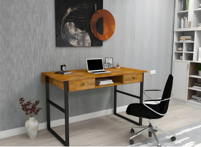 Brauner Holztisch 2x Schubladen Designer Büromöbel Luxus Schreibtisch