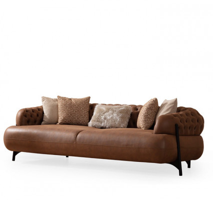 Braun-Weiße Wohnzimmer Couchgarnitur Exklusive Dreisitzer Sofas Sessel