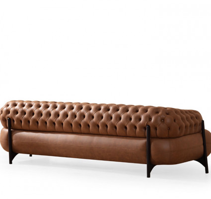 Brauner Chesterfield Dreisitzer Wohnzimmer Polstercouch Moderne Möbel