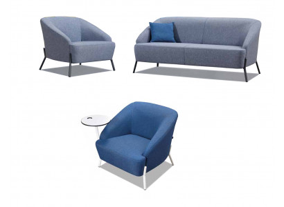 Grau-Blaue Sofagarnitur Designer Polstercouchen Moderner 2-Sitzer Sessel