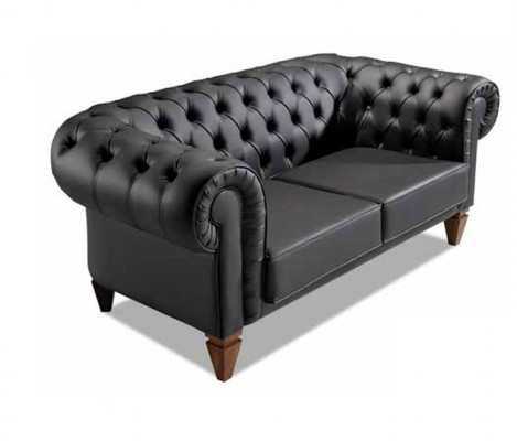 Stilvoller Chesterfield Schwarzer Dreisitzer Moderne Edle Polster Möbel