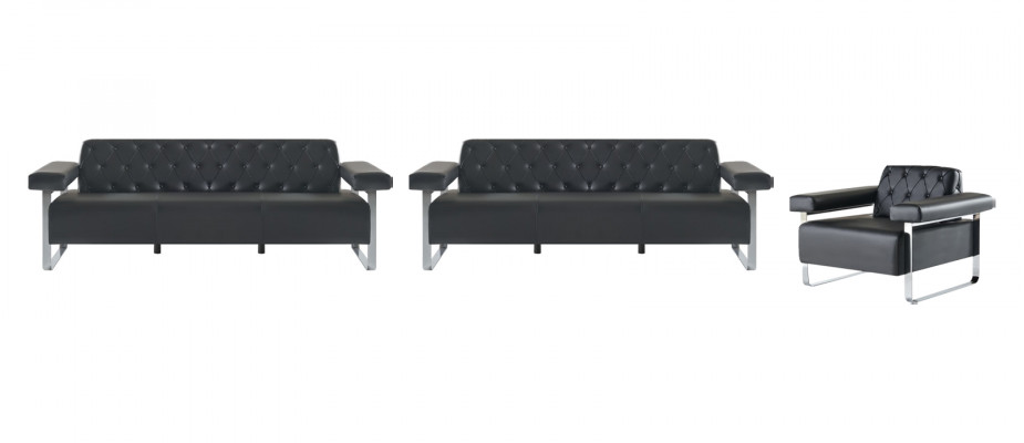 Luxus Komplett Sofas 3tlg Schwarz 3-Sitzer Chesterfield Sitzmöbel Modern