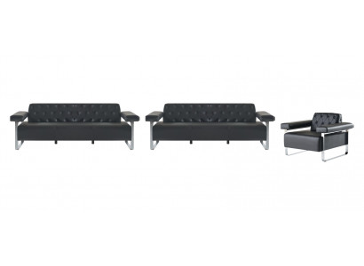 Luxus Komplett Sofas 3tlg Schwarz 3-Sitzer Chesterfield Sitzmöbel Modern