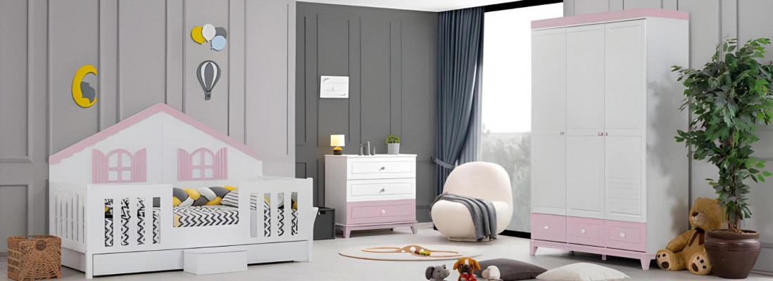Kinderzimmer Set  Modern Besteht aus Kinderbett Schrank Kommode 3tlg neu