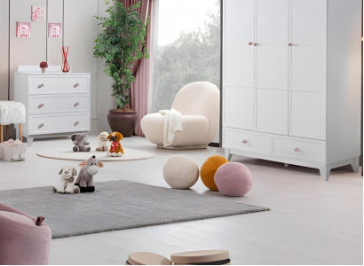 Modern Kinderzimmer Set Weiß Kleiderschrank luxus Kommode Helles 2tlg Neu