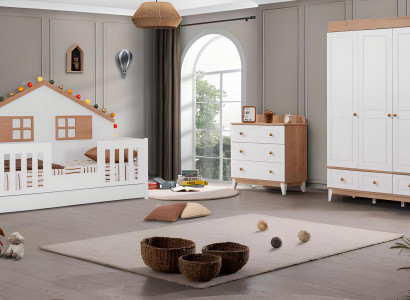 Moderne Weiße Kinderzimmer Möbel Luxus Garnitur Kinderbett Kommode neu