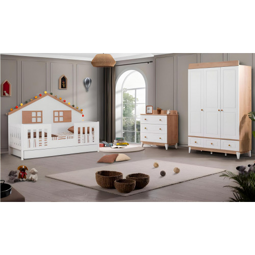 Moderne Weiße Kinderzimmer Möbel Luxus Garnitur Kinderbett Kommode neu