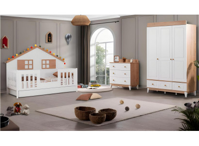 Modern Komplettes Weiß Kinderzimmer Set Designer Bett Schrank Kommode neu