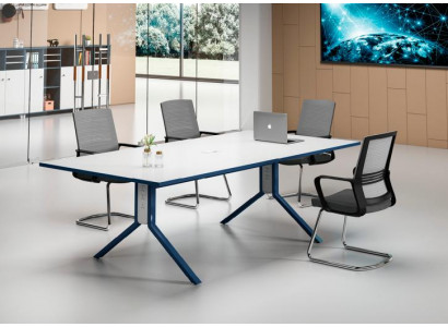 Moderner Blau-Weißer Konferenztisch Designer Arbeitszimmer Holz Möbel