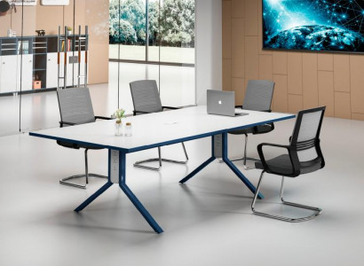 Moderner Blau-Weißer Konferenztisch Designer Arbeitszimmer Holz Möbel