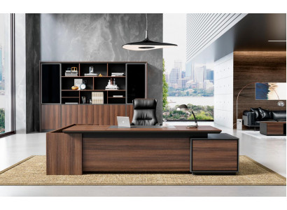 Hochwertiger Brauner Eckschreibtisch Designer Luxus Holz Cheftische