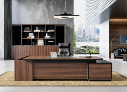 Hochwertiger Brauner Eckschreibtisch Designer Luxus Holz Cheftische
