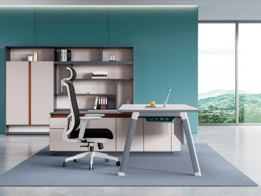 Hellgrauer Ecktisch Designer Arbeitszimmer Möbel Chef Holz Schreibtisch