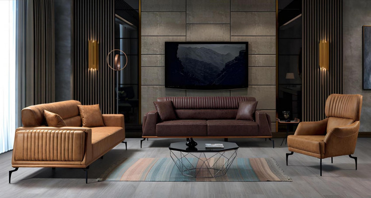 Braune Moderne Ledercouch Designer Wohnzimmer Dreisitzer Designer Möbel