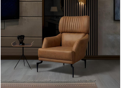 Brauner Ledersessel Luxus Wohnzimmer Lehnsessel Polster Möbel Relaxsessel