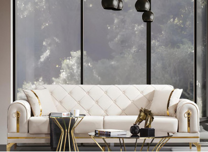 Chesterfield Edelstahl Couch Weißer Wohnzimmer Dreisitzer Luxus Möbel