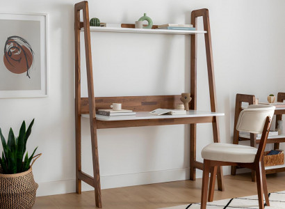 Weiß-Brauner Schreibtisch Stilvoller Ablagentisch Hochwertige Möbel