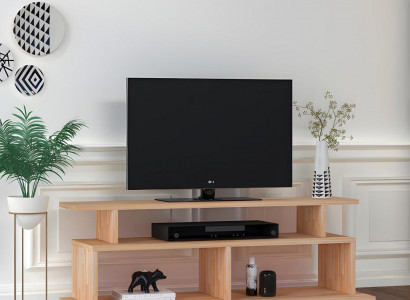 Stilvoller Beiger TV-Ständer Wohnzimmer Sideboard Robuster Holz Regal